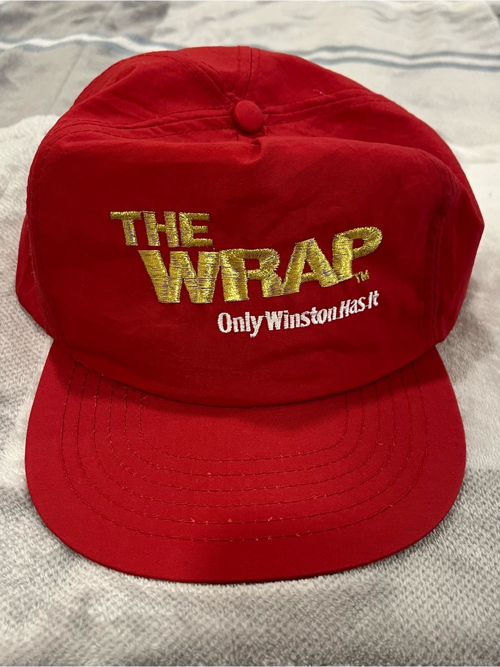 Vintage 90’s Winston Cigarettes The Wrap Red Nylon Snapback Hat Tobacco Promo